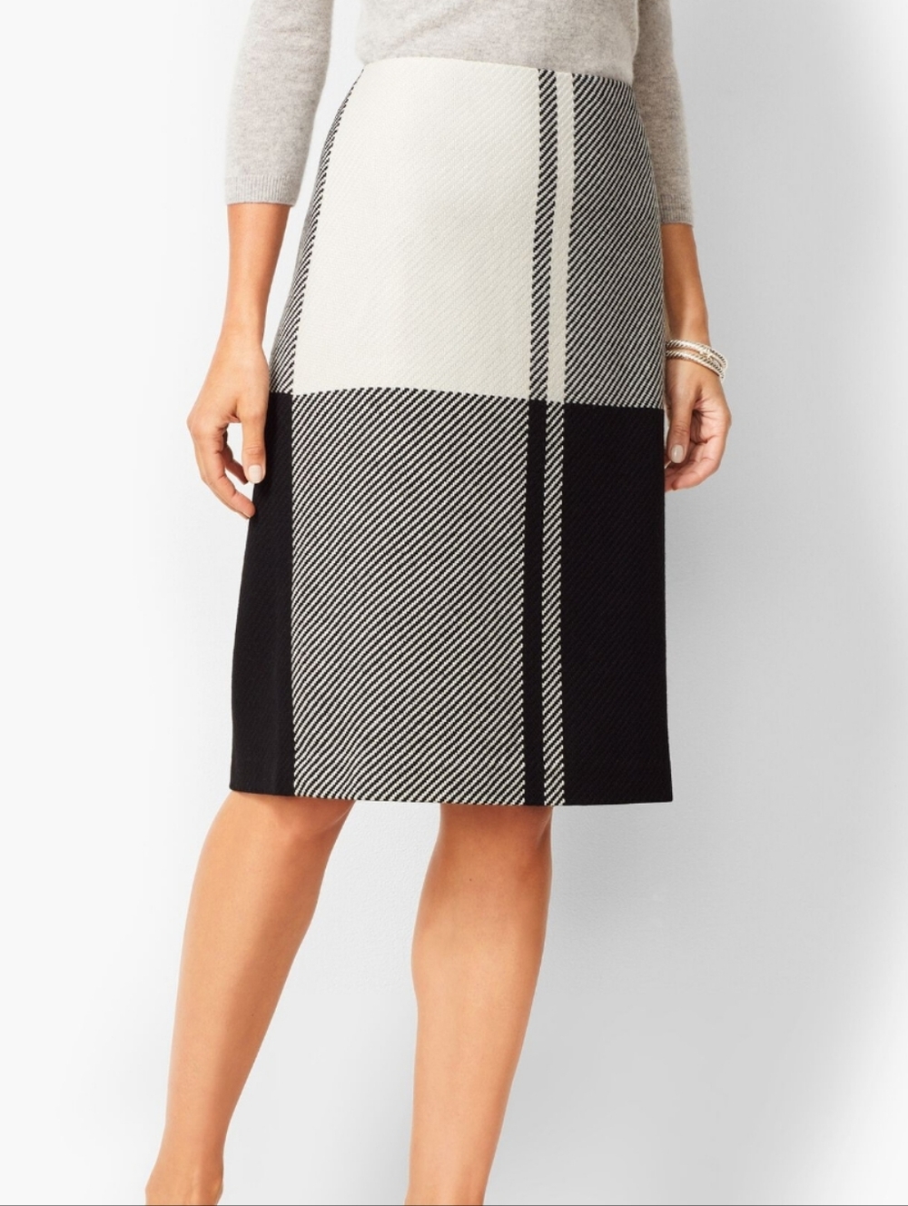 Talbots Colorblock Twill Pencil Skirt Wool Black White‎ Grey Size 6